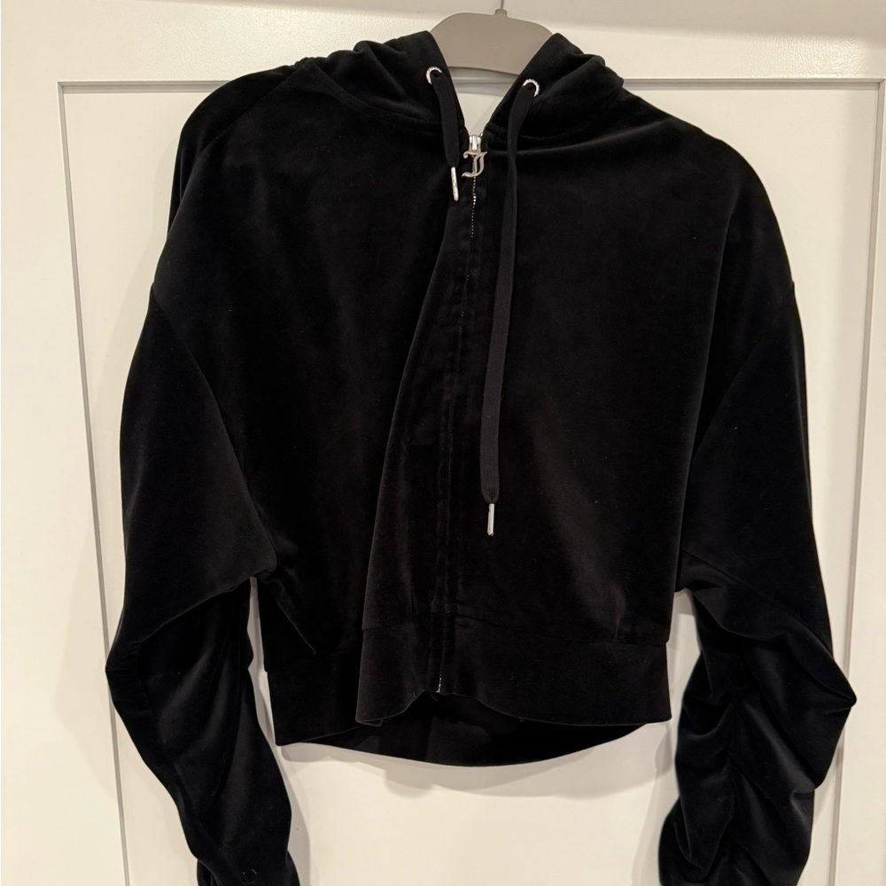 Cropped Juicy Track Jacket, Black, Size Large